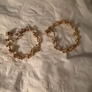 Orchid gold plated brass cz stones Elegant Gold Hoop Earrings NWT